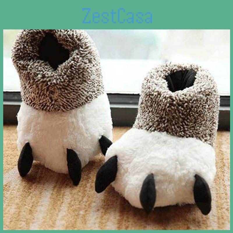 Winter Padded Thermal Cotton Indoor Plush Cartoon Bear Claw Nonslip Slippers Home Cotton Slippers