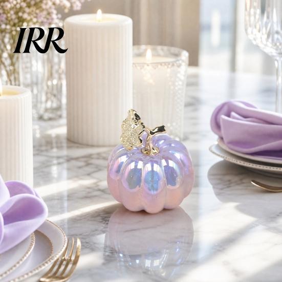 Electroplated Leaves Ornament Acrylic Simulation Pumpkin Decor, Halloween Fake Desktop Decoration for Table Car, Spooky Party Centerpiece Home Decor