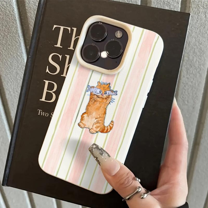 

Pink Stripe Orange Cat Fish Glasses Pattern Design Protective Cover for iPhone 17 16 15 14 13 12 11 16E Series Pro Max Plus iphone 16 ProMax