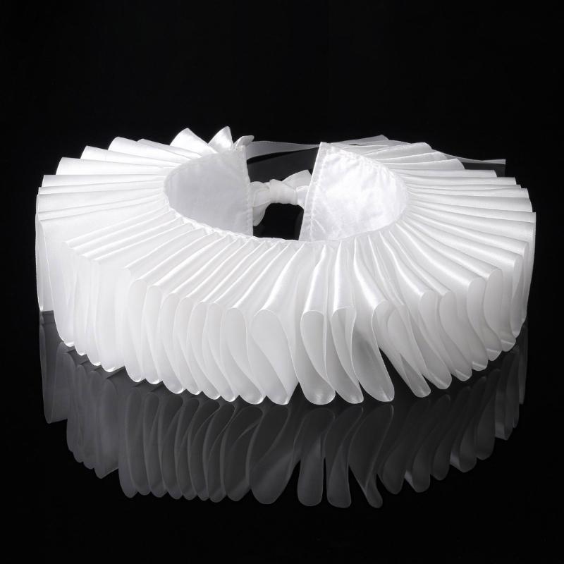 Elizabethan Ruffle Faux Collar Victorian Style Neck Ruff Shawl and Cuffs Set for Cosplay and Halloween Costume Accessory