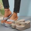 Clip Toe Gold Wedge Sandals for Women  Braided Strap Platform Sandals Woman Summer Thick Sole Slippers Beach Flip Flops
