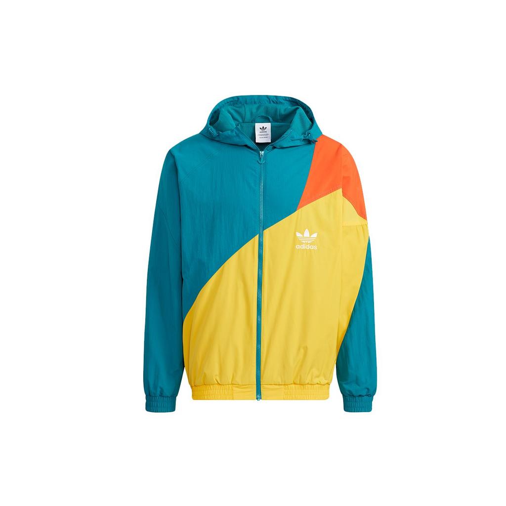 Adidas Originals Trefoil Windbreaker With Logo Print And Color Block Men Jackets Energy-Duck-Green H46705