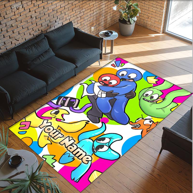 Personalized Crystal Velvet Carpet Custom Name Text,Rainbow Friends Anti Slip Area Rug For Home Decoration