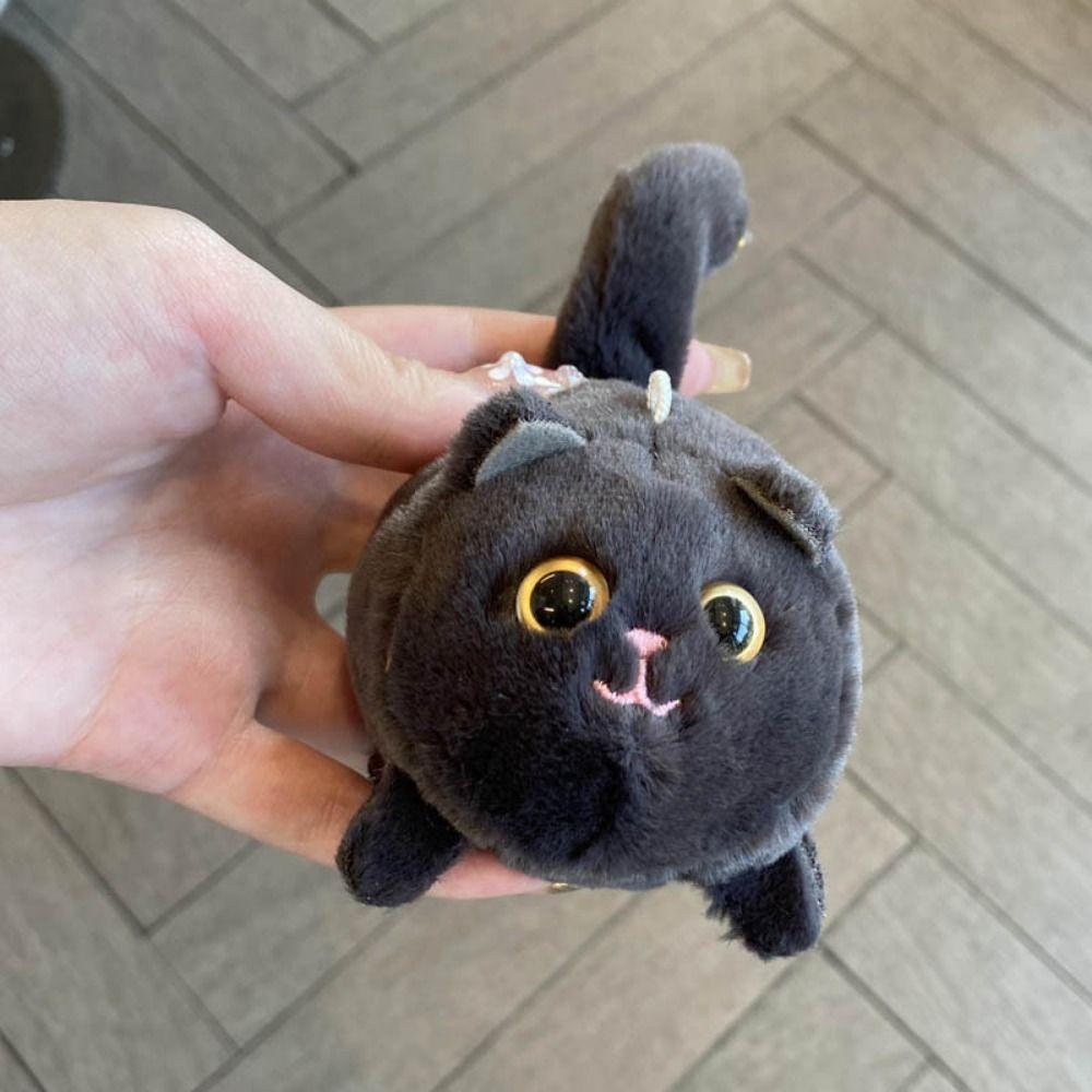 Squeezing Plush Black Cat Pendant 3D Eyes Cat Plush Keychain Room Decoration