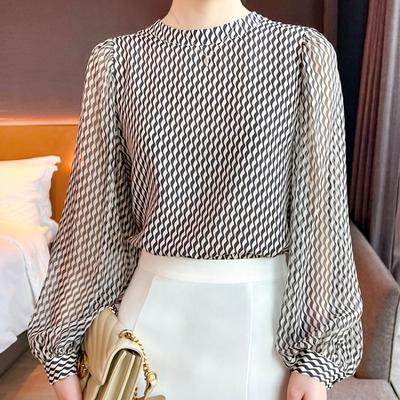 Mode Frauen Tops Frühling Sommer Top Stilvolle frauen Chiffon Bluse Chic Casual Langarm Vintage Streifen Hemd