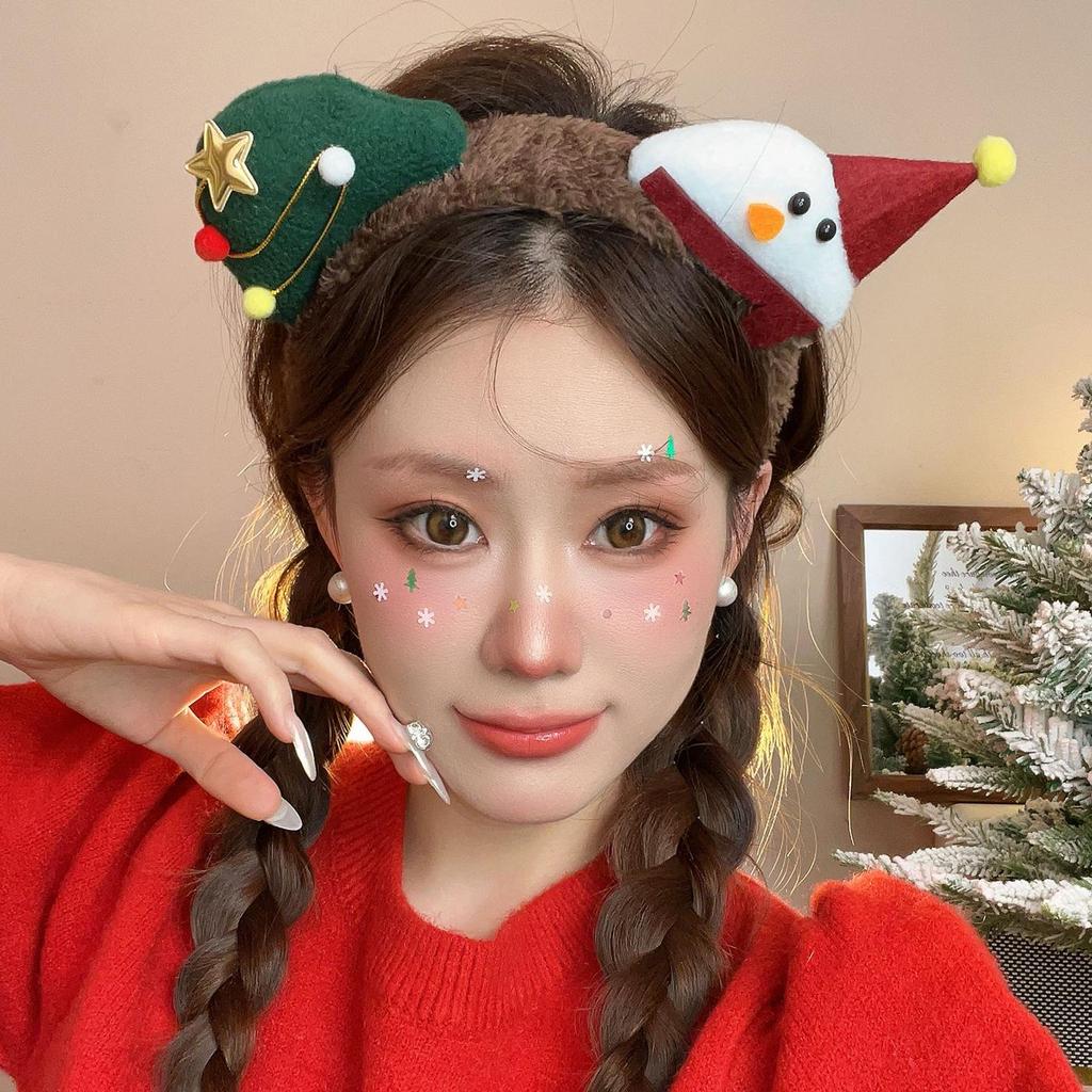 2025 Cute Christmas Snowman & Reindeer Cartoon Plush Headband - Fun Holiday Hair Accessory