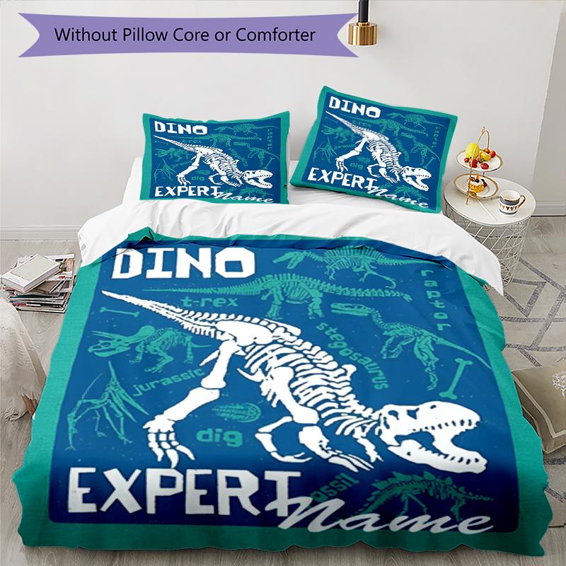 3pcs Custom Name Dinosaur Bedding Set Duvet Cover Closure Includes 1 Duvet Cover & 2 Pillowcases, Soft and Comfortable for All Seasons.