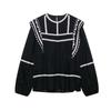 2025 Spring/Summer Women's Casual Loose Fit Round Neck Color Block Embroidered Long-Sleeve Shirt