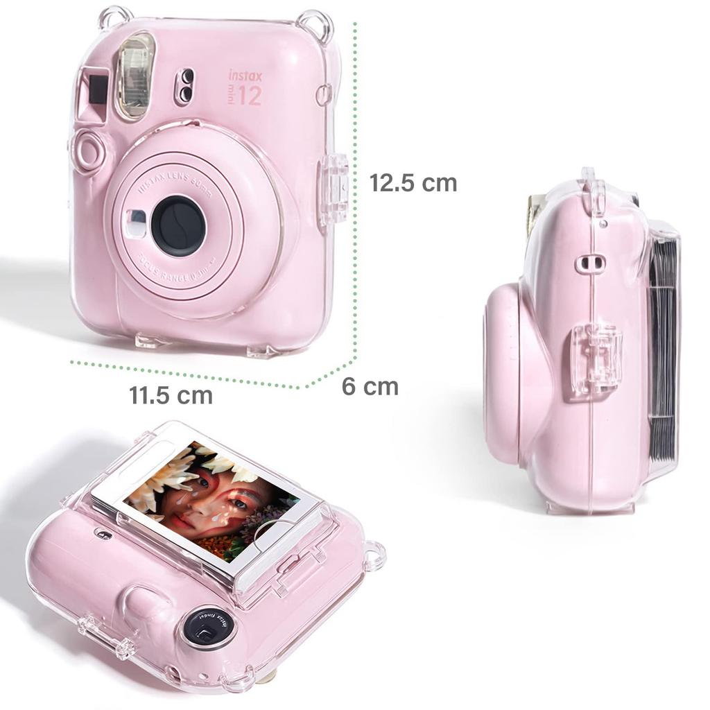 Rieibi Instax Mini 12 Clear Case, Instax Mini 12 Cheki Cover, 12 Cheki Cover, Instax Mini 12 with File Storage Pocket and Shoulder Strap, Hard