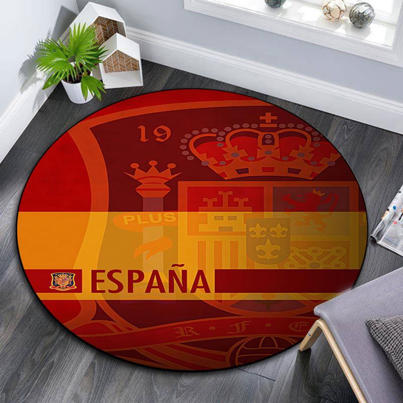 Spain football logo Round Rug, Non Slip Washable Circular Carpet For Living Room Bedroom Playroom, Sports Fan Decor, Holiday Birthday Gift