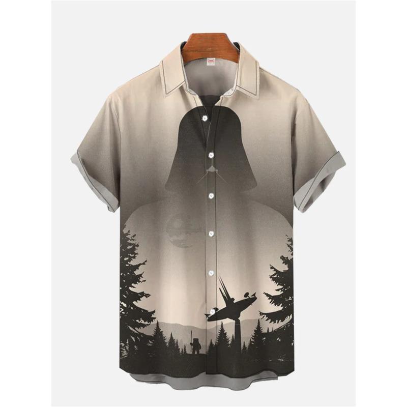 

Men s short-sleeved shirts with technological line printing casual men s lapel tops summer new men s shirts large size comfortab XL