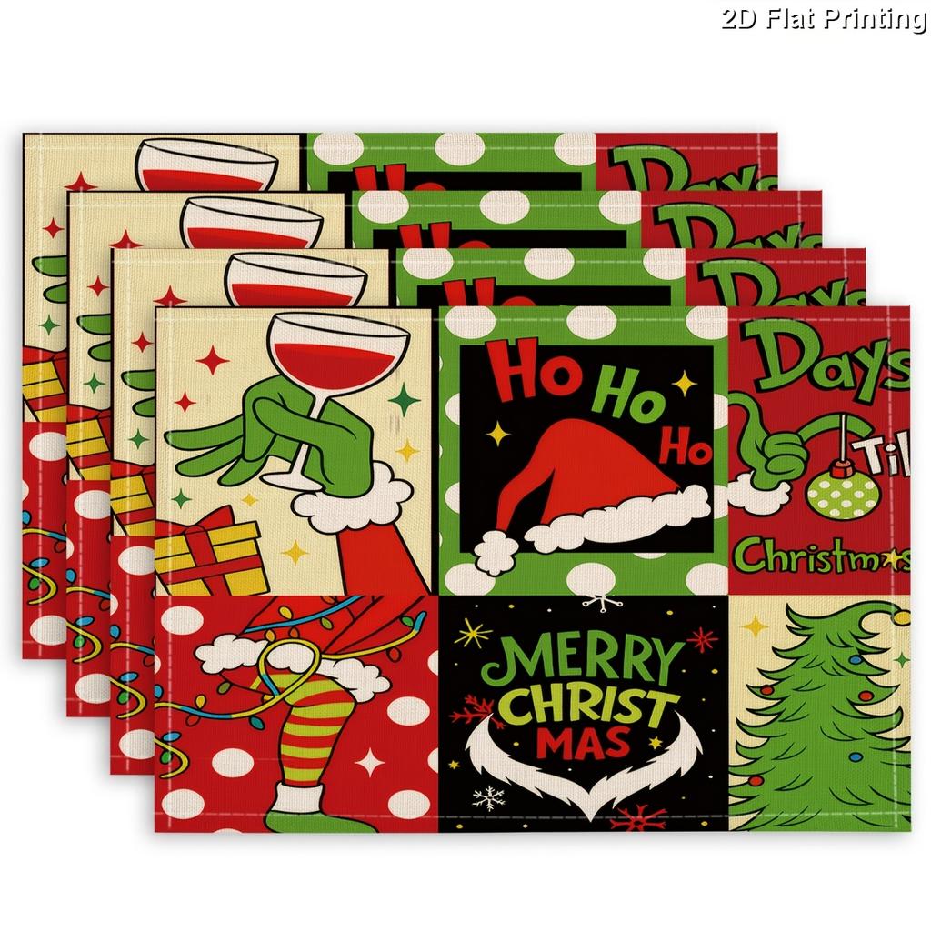 2D Flat 4pcs Christmas Holiday Placemats for Festive Table Decorations And Seasonal Home Decor