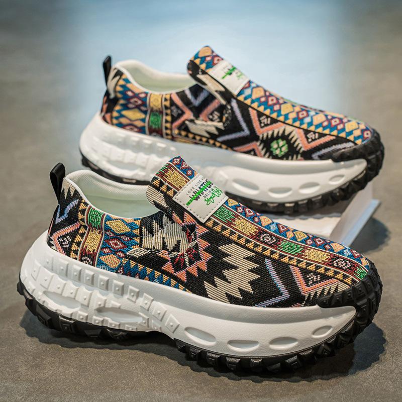 Men's shoes one-pedal summer platform canvas running sports shoes men's teenagers wear-resistant tire sole dad shoes