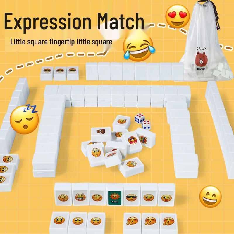 Cartoon Expression Mahjong Table Game: Puzzle & Connect-the-Dots Card Set for Children and Parent-Child Interaction, Indoor/Outdoor Fun