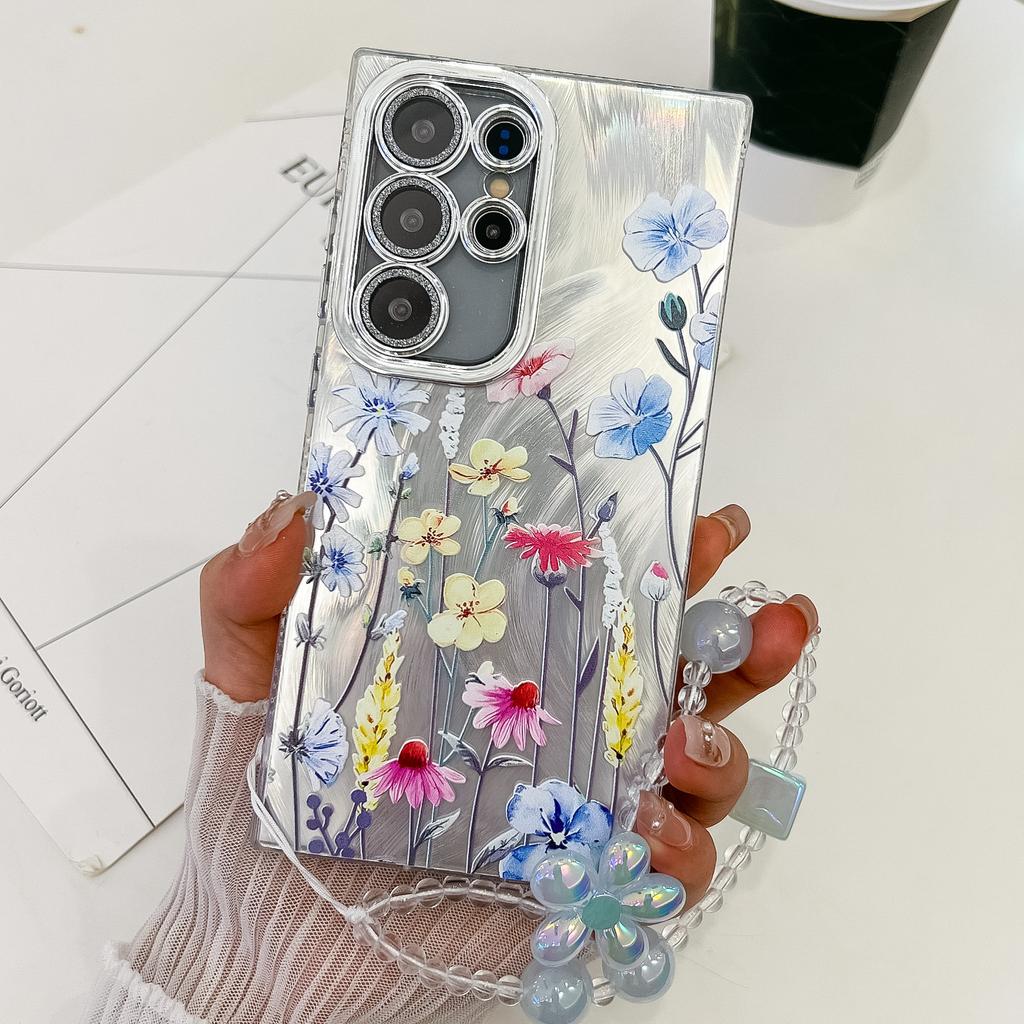 Samsung S25 Ultra Mobile Phone Case Flower Lens Film S24 All Inclusive New A56 Bracelet Protective Case