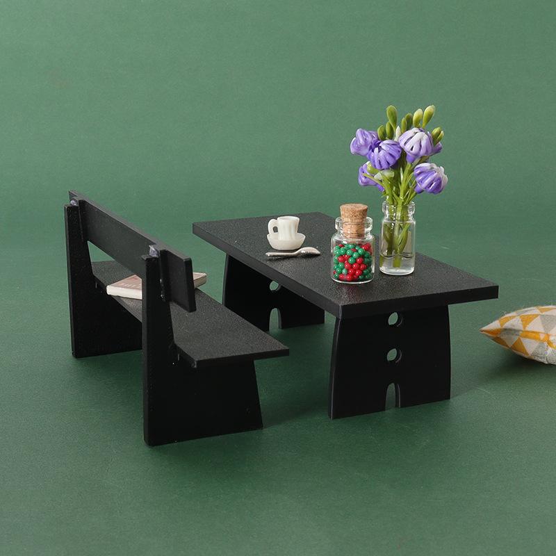 1 Piece Dollhouse Miniature Black Table And Chair Furniture Model Scene Decoration Props Doll House Accessories
