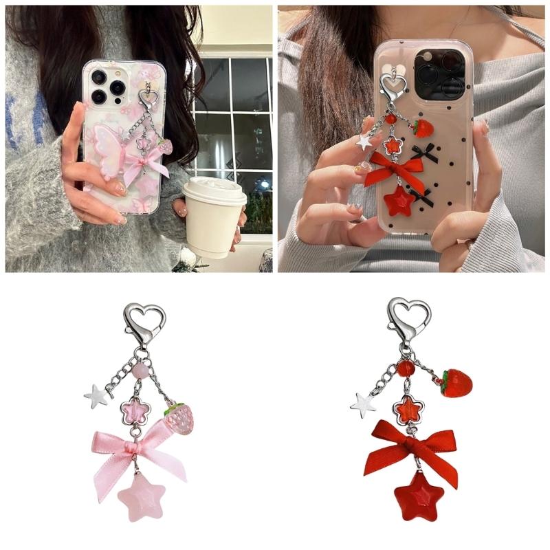 Fashionable Strawberry Keychain Star Purse Pendant Fashion Bowknot Key Jewelry Present for Youthful Fashion Enthusiasts