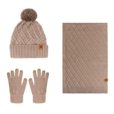 Knitted Hat Gloves Scarf Women's Winter Warm Double Layer Fleece Outdoor Riding Ear Protector Wool, Knitted Hat