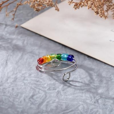 Rotatable Colorful Beads Ring Stress Anxiety Relief Open Adjustable Men Women Finger Ring Fashion Jewelry Accessories Christmas New Year Gift