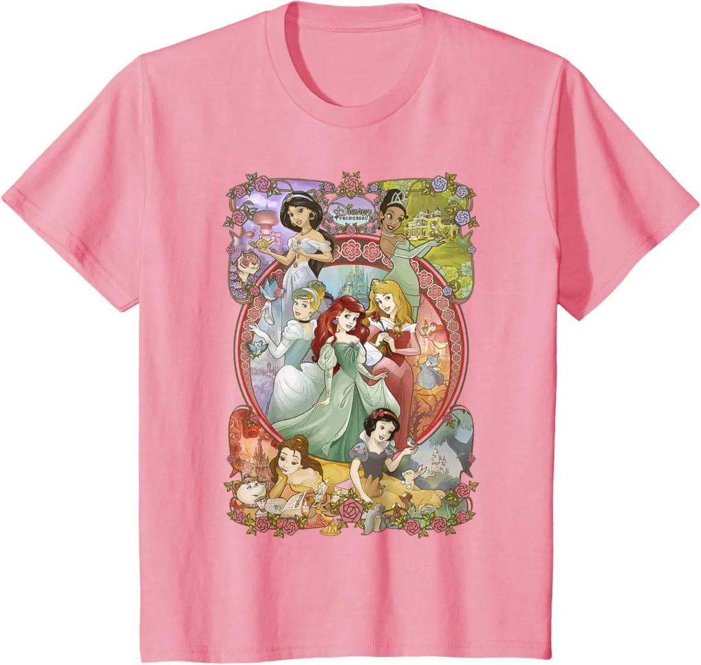 Heißes Mode Casual Disney Prinzessin Klassische Cartoon Gruppe Collage T-Shirt S-4XL Vier Jahreszeiten