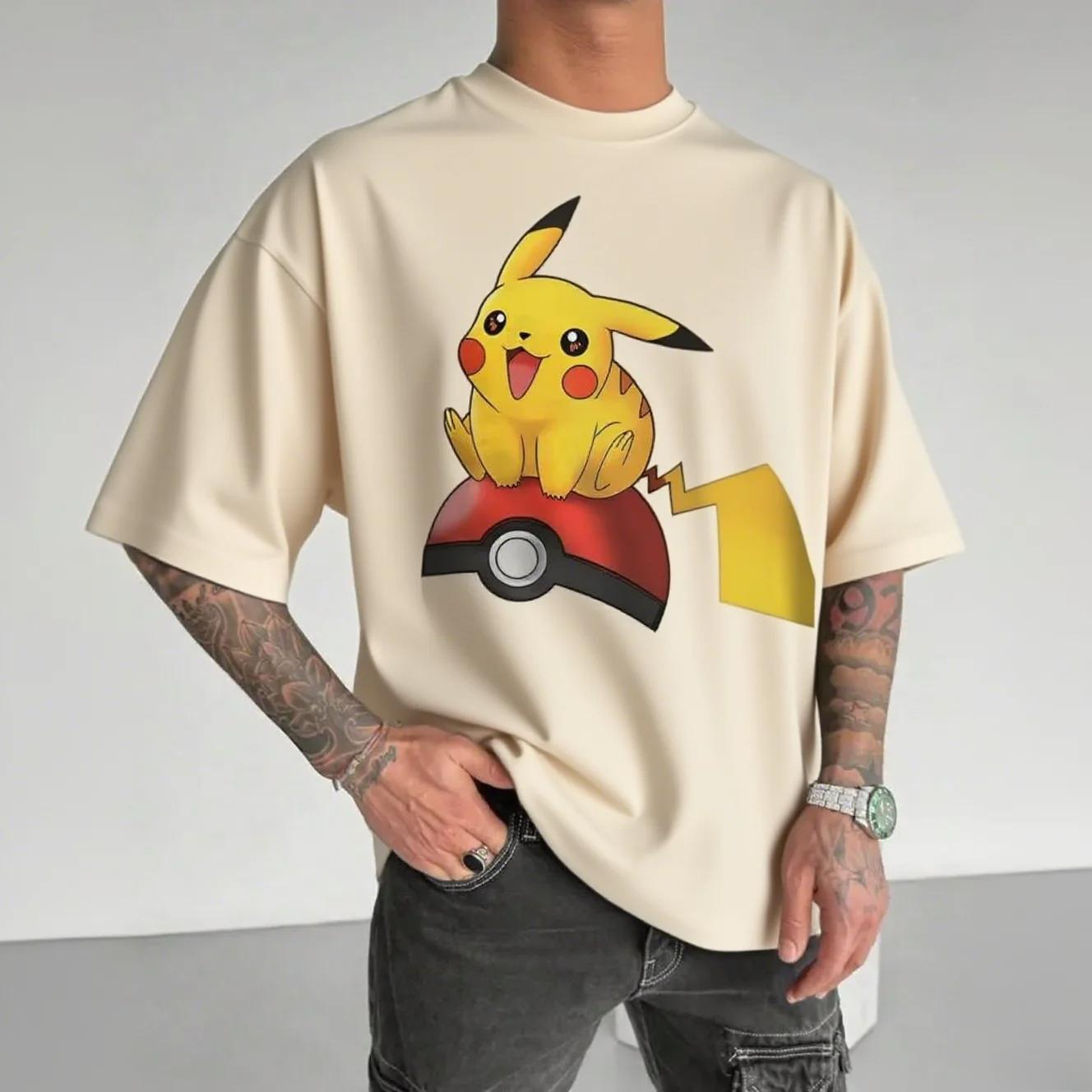 

Літні чоловічі футболки з круглим вирізом, з модним повсякденним принтом Pokémon Pikachu 3D, з коротким рукавом S