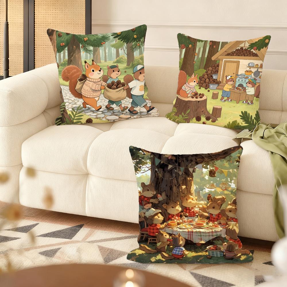 Cute Squirrel Cushion Cover Silky Short Plush Sofa Pillow Cover Hidden Zipper Soft Dustproof Case For Home Decor
