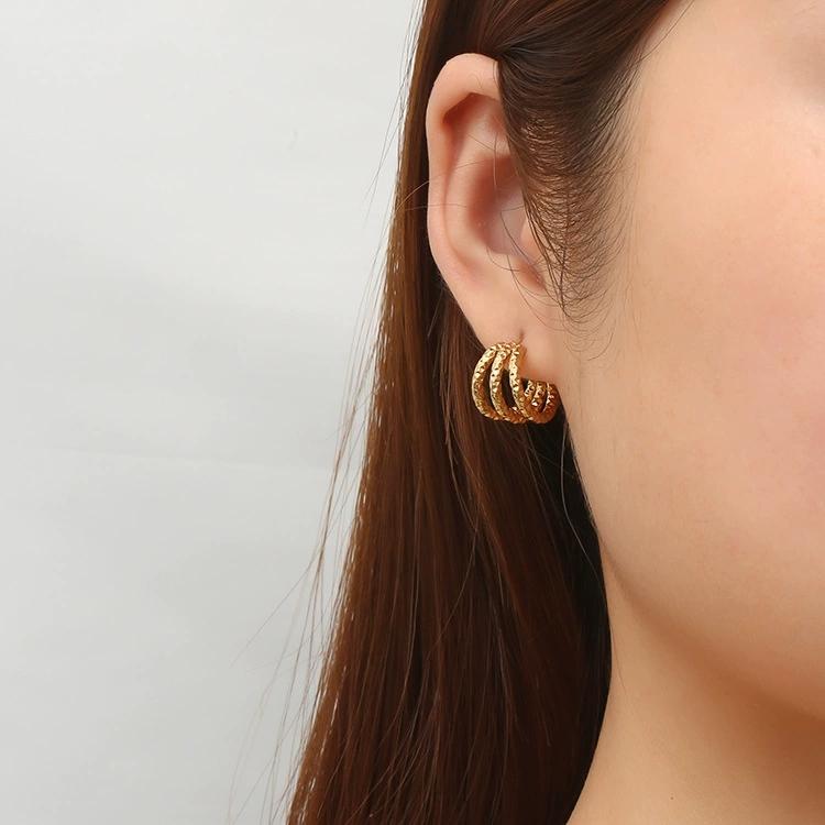 LT- MS-103 INS-style Light Luxury Stainless Steel Earrings for Women Trendy 18K-plated Earrings Multi-layer Earrings