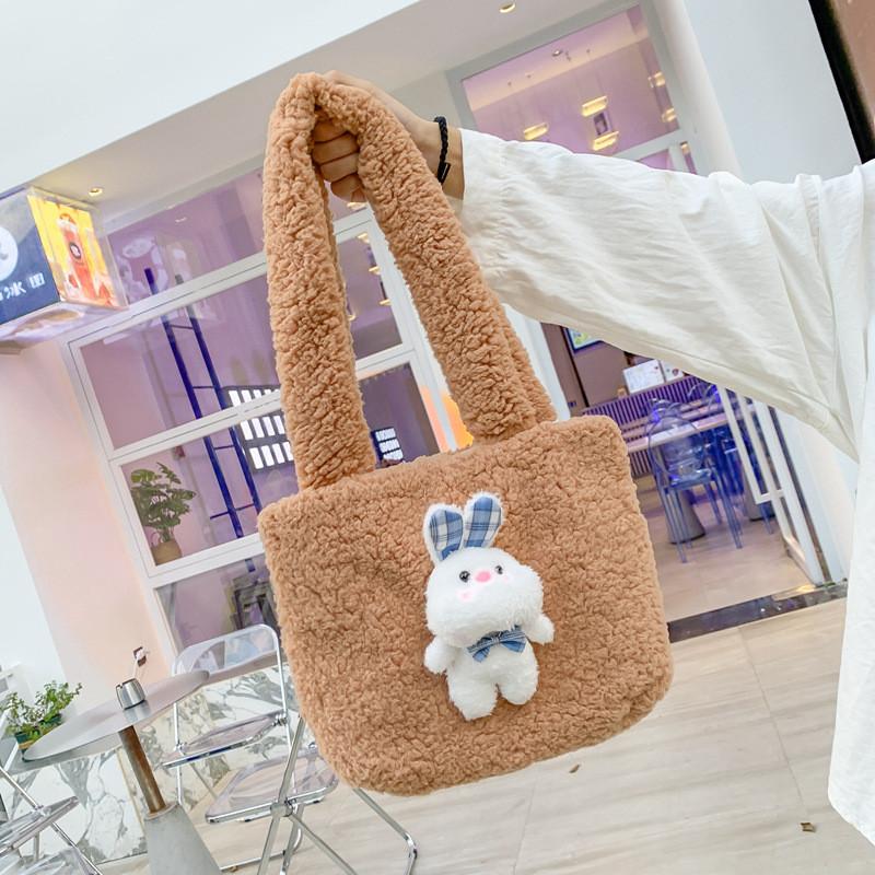 Plush Bunny Tote Bag With Magnetic Closure For Daily Use
