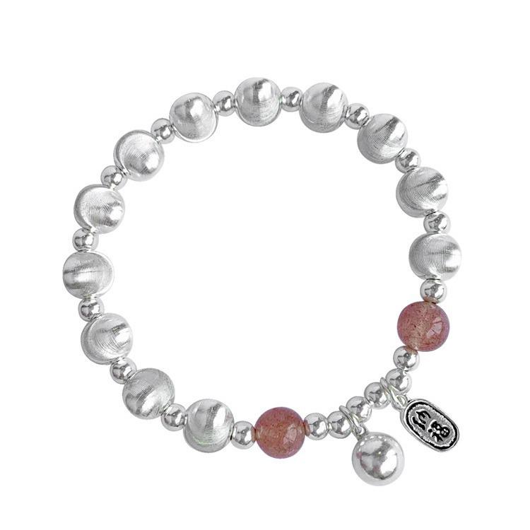 Women's Retro Geometric Bracelet with Strawberry Beads and Chinese Hanzi Pendant