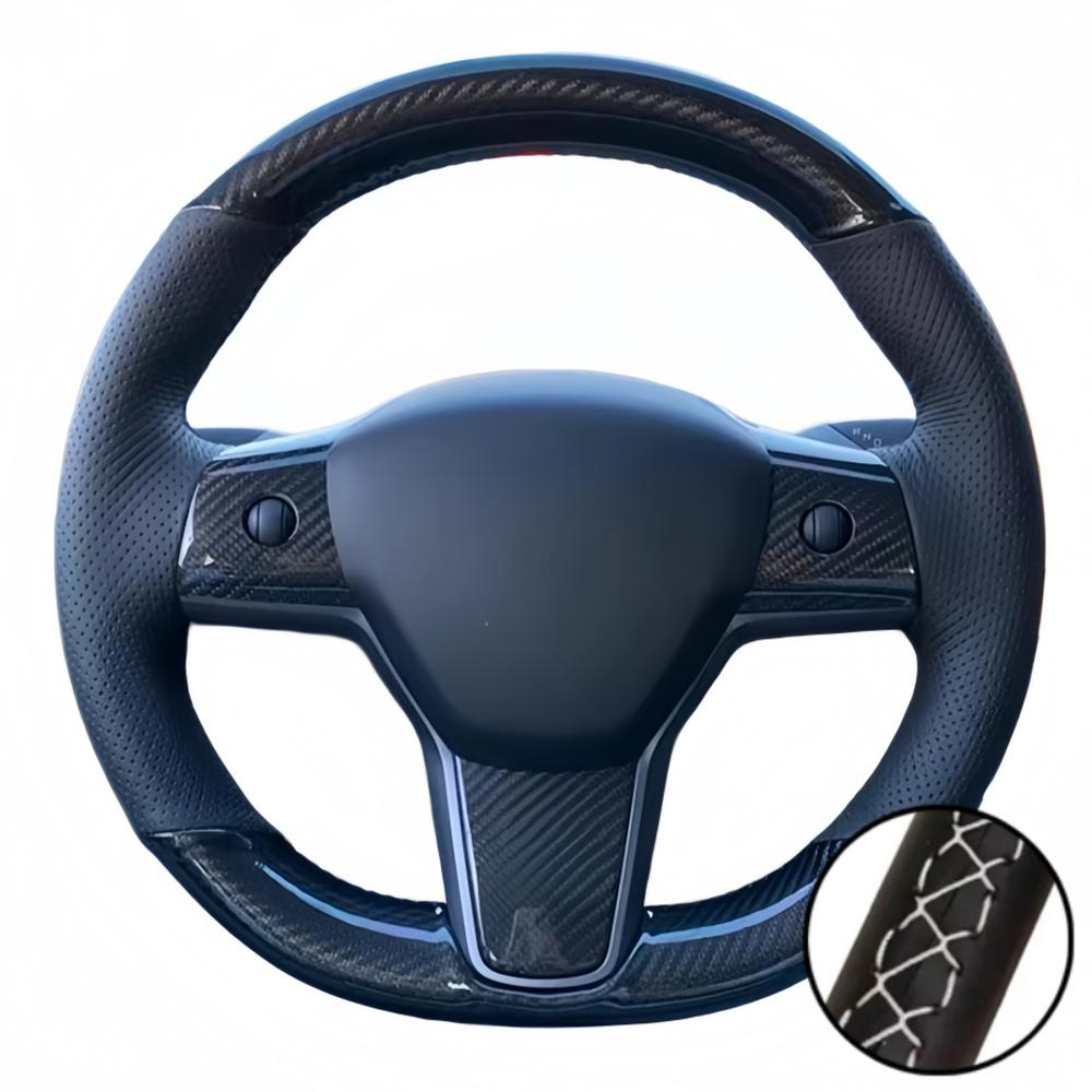 Car Accessories Hand Stitched Black Non-slip Carbon Fiber Leather Model Y 2017- Steering Wheel Cover For Tesla Model 3