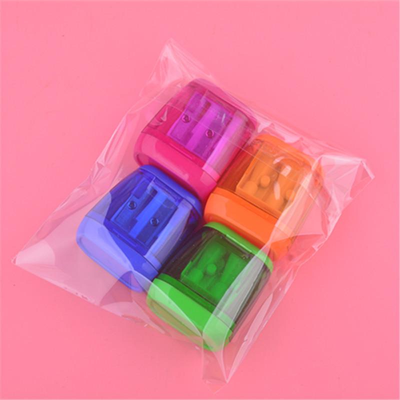 4pc Student Plastic Color Transparent Pencil Sharpener Geometric Double Hole Sketch Pencil Sharpener Manual Pencil Sharpener