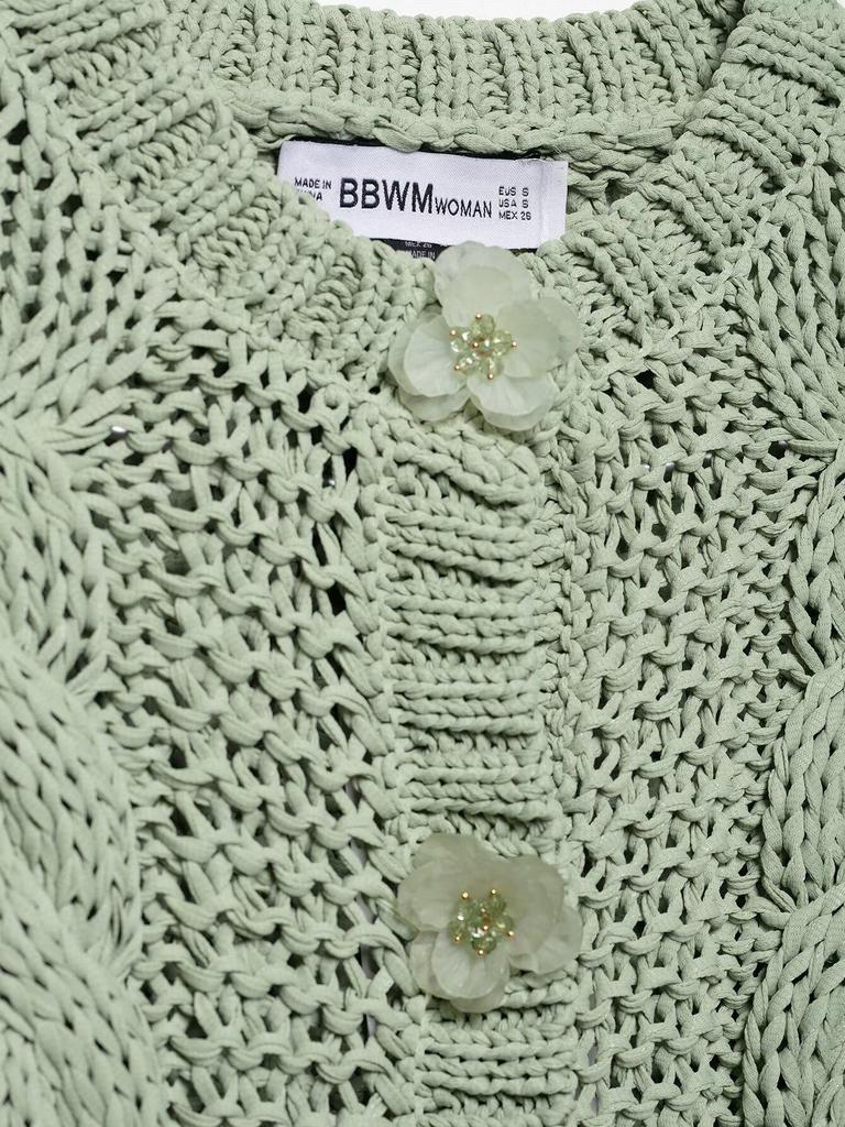 European & American Style Floral Button Women's Knit Cardigan - Soft & Cozy, Short Design for Early Spring 2025.