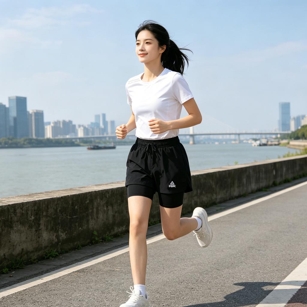 Peak Lightweight Comfortable Stretch Slim Fit Short Sleeve Multi-Functional Cooling Double-Layer Shorts Quick-Dry Outfit Women outfit 41136+03110