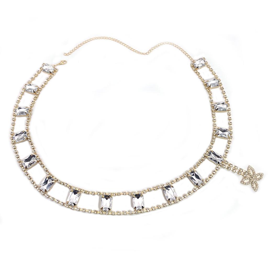 New Butterfly Pendant Waist Chain for Women, Exaggerated and Sexy Square Rhinestones, Body Chain, Versatile Belt Accessories