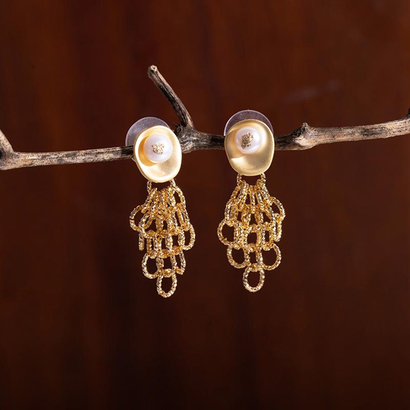 French Retro Gold & Silver Tassel Pearl Earrings: Elegant & Exquisite Lady Style