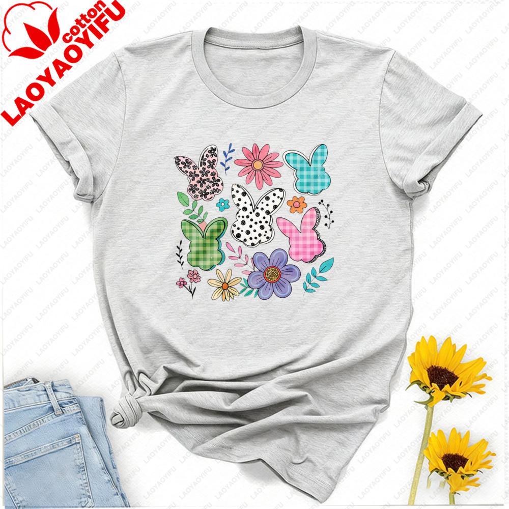 Floral Bunny TShirt Easter Day Shirt Flower Rubbit Bunny TShirt Christian Girls Tshirt Easter Gift Tee Cute Easter T Shirt Tops