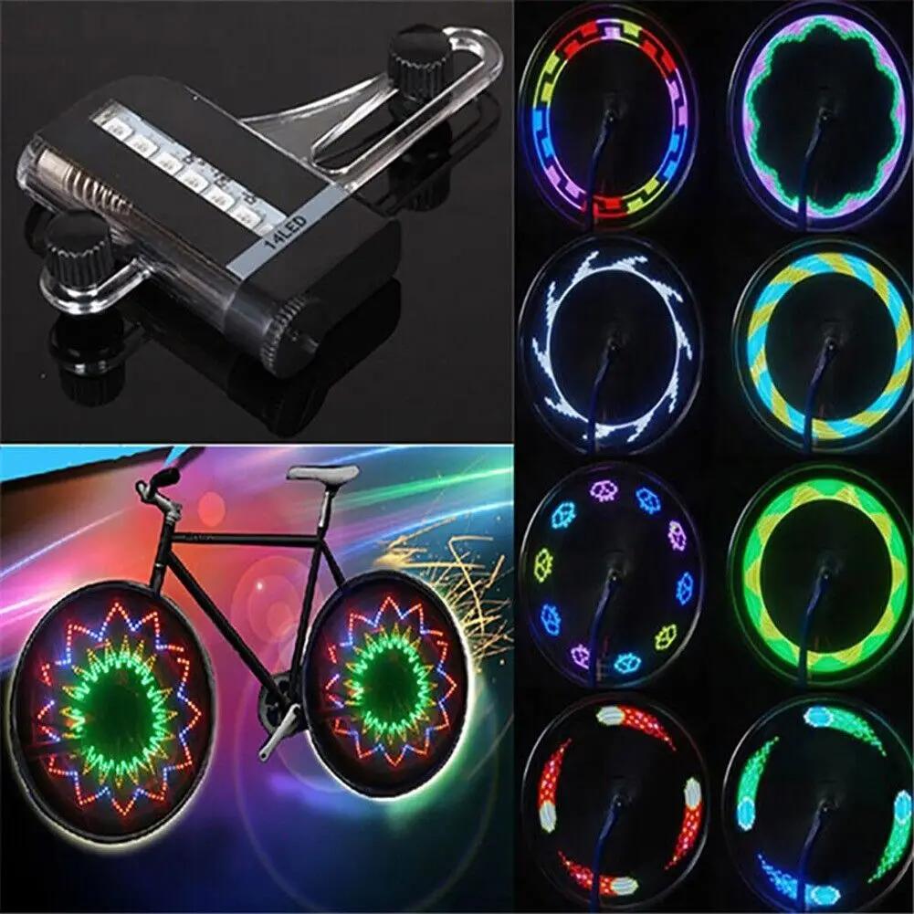 Bicycle Spoke Light 14led 2 Mode Multi Pattern Wind And Fire Wheel Double-Sided Induction True Color 30 Pattern Steel Wire Light