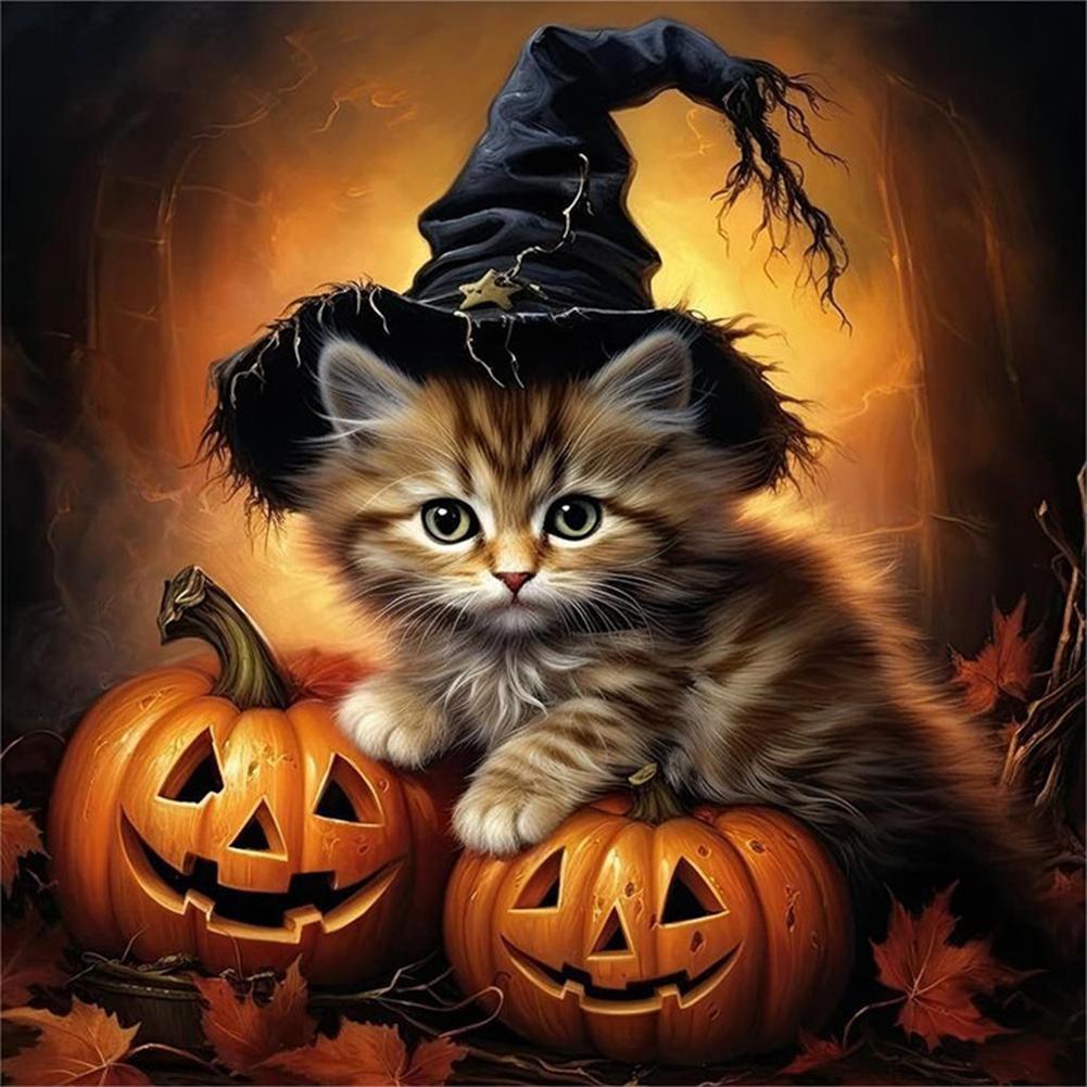 5D DIY Full Round Drill Diamond Painting Halloween Cat Pumpkin Kit Home Decor
