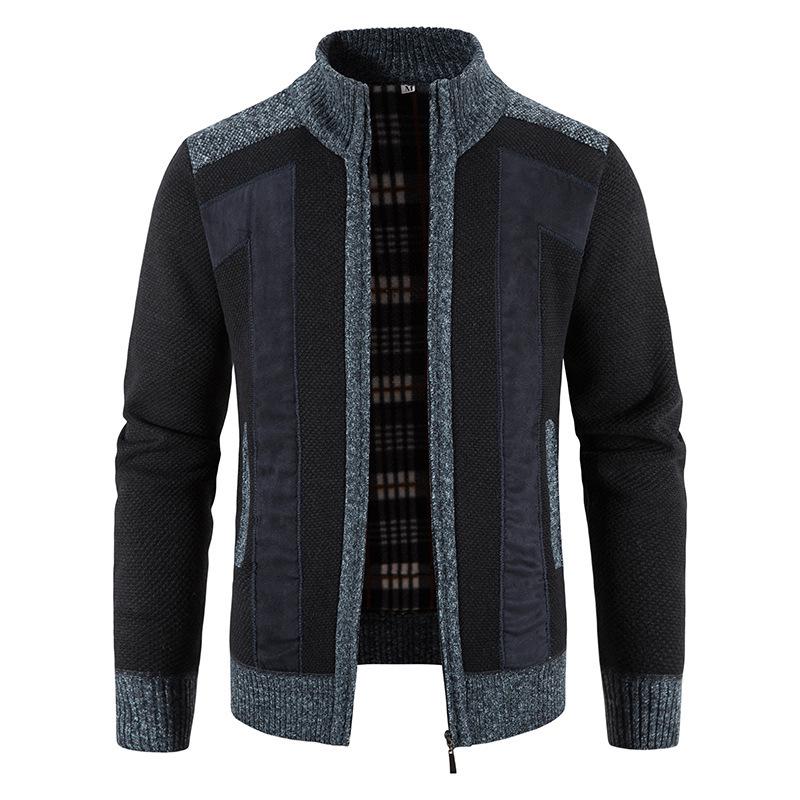 Men's Plus Velvet Thickened Stand Collar Cardigan Zipper Sweater - Autumn/Winter Warm Loose Knitwear