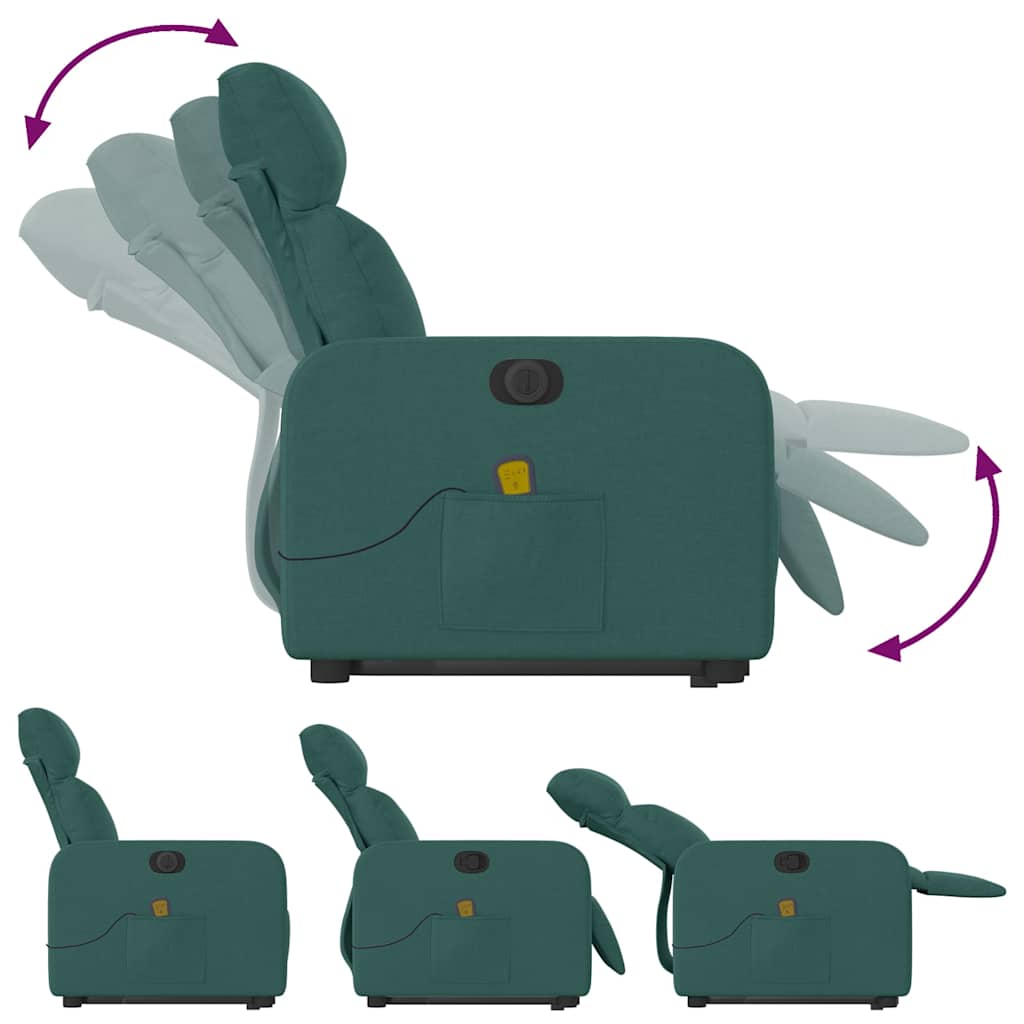 Electric Massage Recliner with Rising Function Dark Green Fabric
