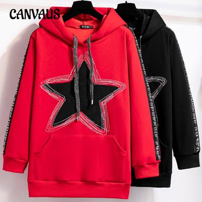 Autumn and Winter Women's Plus Size Diamond Pentagram Pattern Sweatshirt Hoodie Jacket Loose Padded Thickened Long Sleeve Pullover
