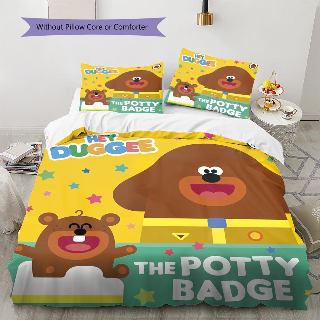 Hey Duggee Muster Bettwäsche Bettdecken-Set Heimdekoration Geschenk (1 Bettbezug + 2 Kissenbezüge (ohne Füllung))
