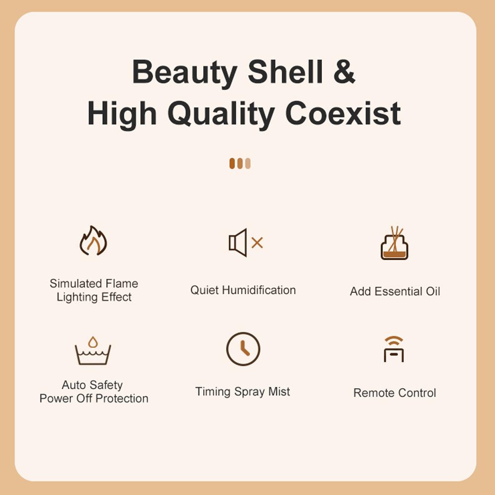 250ml Campfire Flame Fire Diffuser Auto Shut-Off Ultrasonic Aroma Diffuser Night Light Cool Mist Humidifier with Remote Control