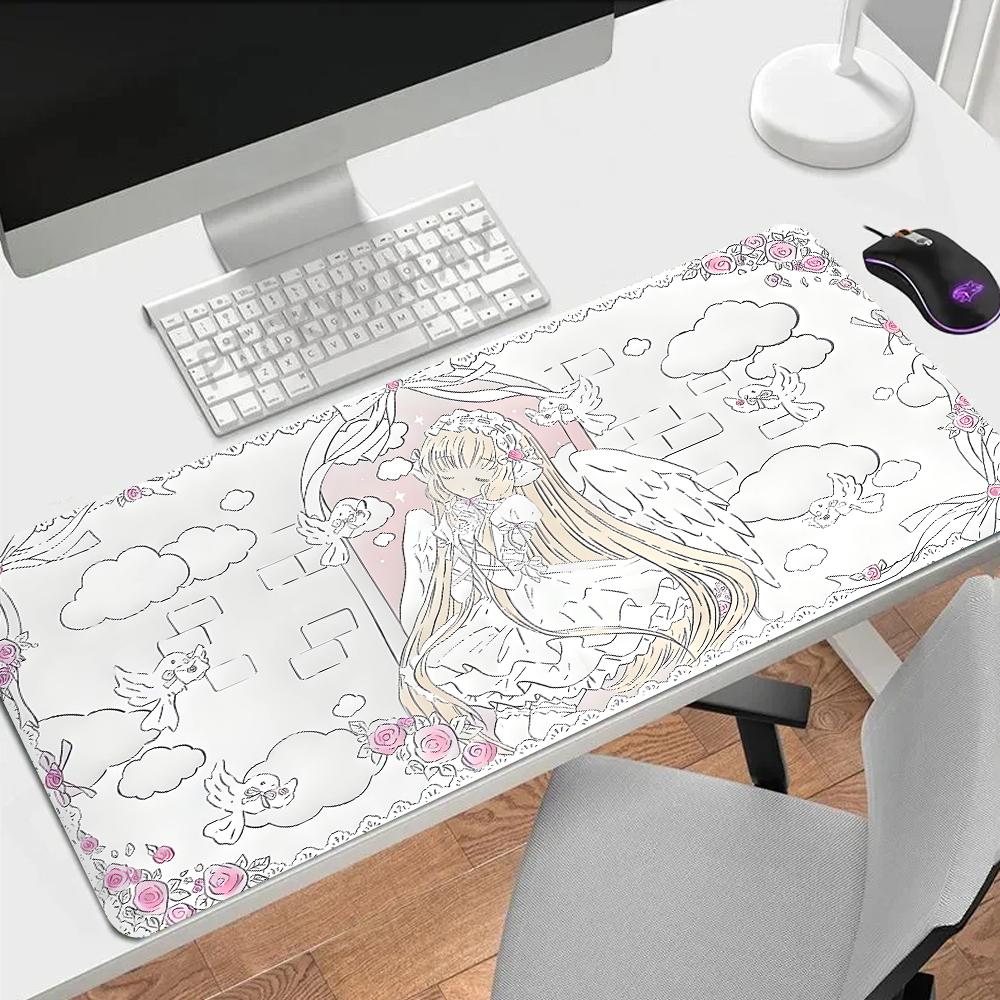 Anime Engel Meisje Muismat Xxl Antislip Gaming Bureau Mat Laptop Toetsenbord Lade Kantoor Pc Cartoon Gamer Zwart Wit Roze