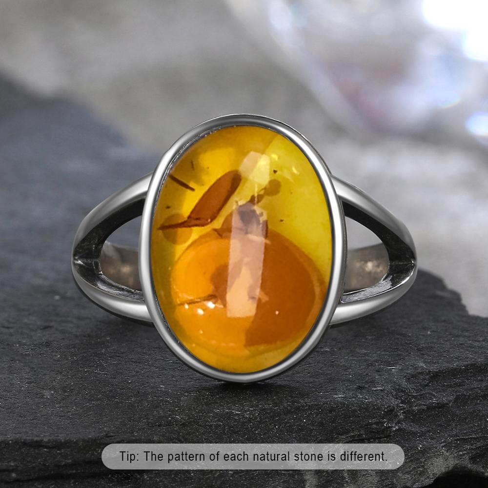 S Sterling Silver Ring With Natural Amber Stone Flower Shape Oval Petal Amber Stone Gifts Fine Jewelry For Women