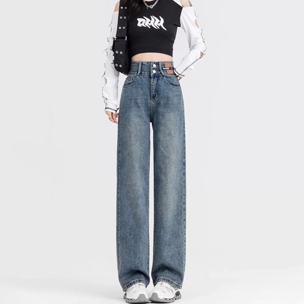 High Waist Wide Leg Jeans Women's Autumn New Small High Street American Retro Versatile Straight Mopping Pants