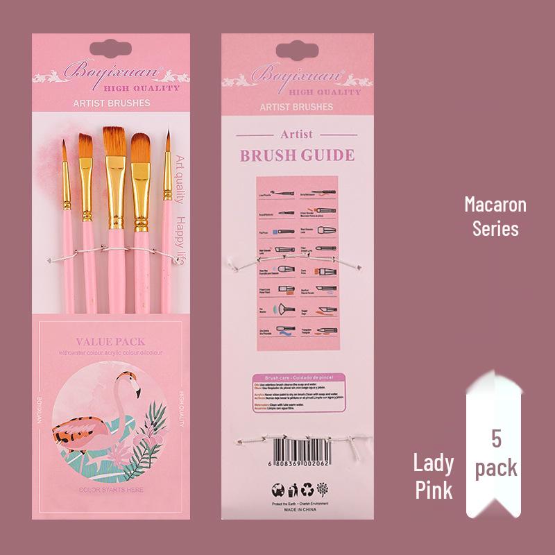 

Набір пензлів Boyi Xuan з 5 штук з дерев яними ручками та нейлоновою щетиною для гуаші, акрилу та олійного живопису Five pieces