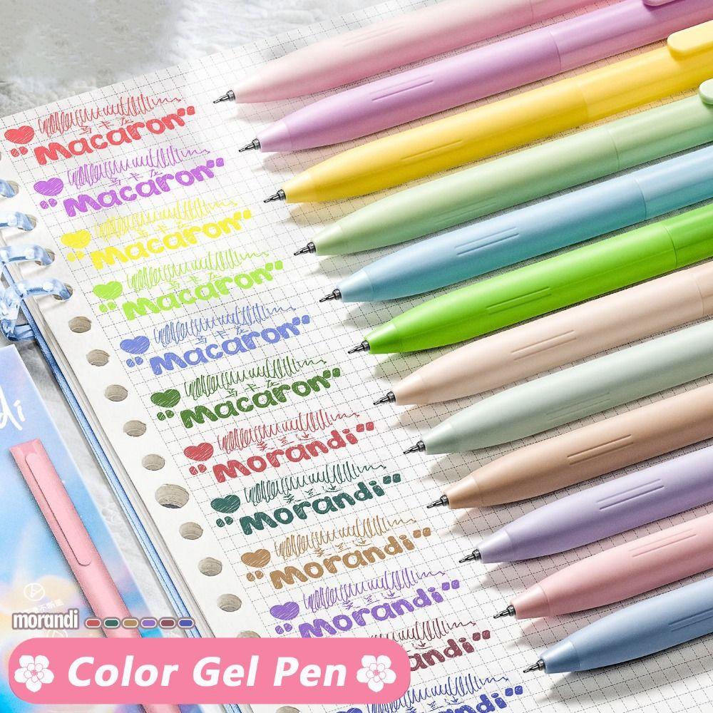 6Colors/Set Press Type Color Gel Pen Color Ink Macaron/Morandi/Retro Color Neutral Pen 0.5mm ST Tip Signing Pen Students Gift