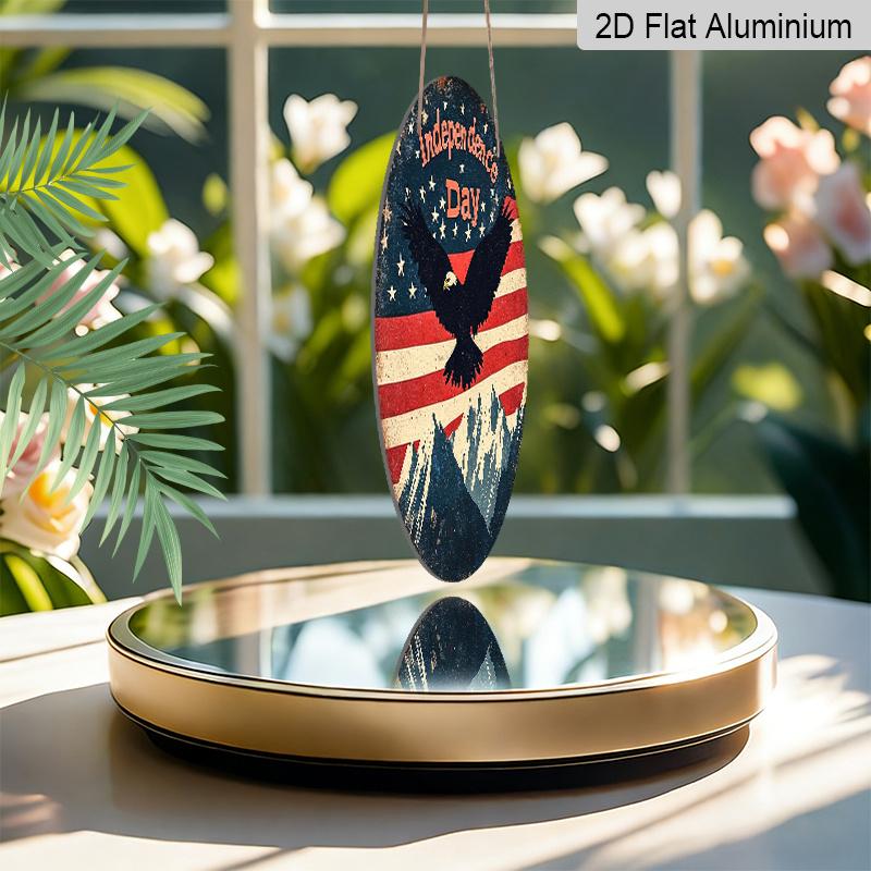 2D Flat, 1pc Independence Day Patriotic Decor Aluminum Metal Sign with American Flag, Eagle, And Mountain Pattern - Red, White, And Blue Independence