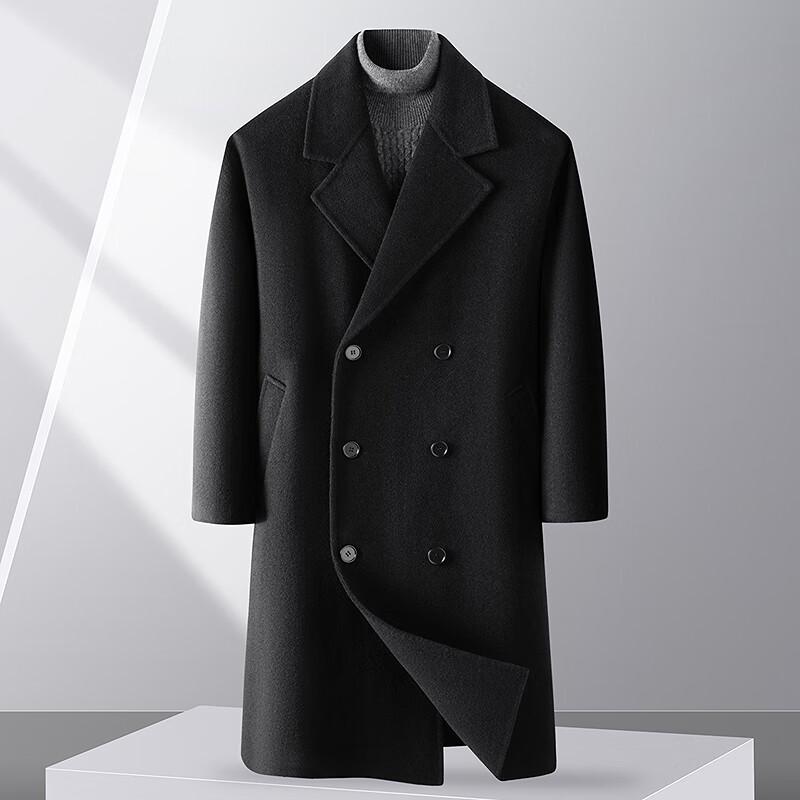 

FAPAI Men s 100% Lamb Wool Double-Breasted Mid-Length Coat 2XL 54